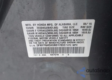 2016 Honda Pilot Ex-L from USA, damaged, VIN 5FNYF6H5XGB017033